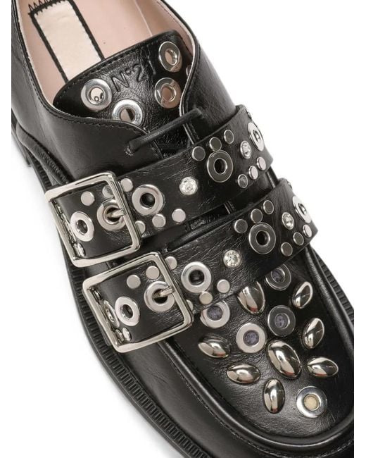 N°21 Black Eyelet-Embellished Buckled Derby Shoes
