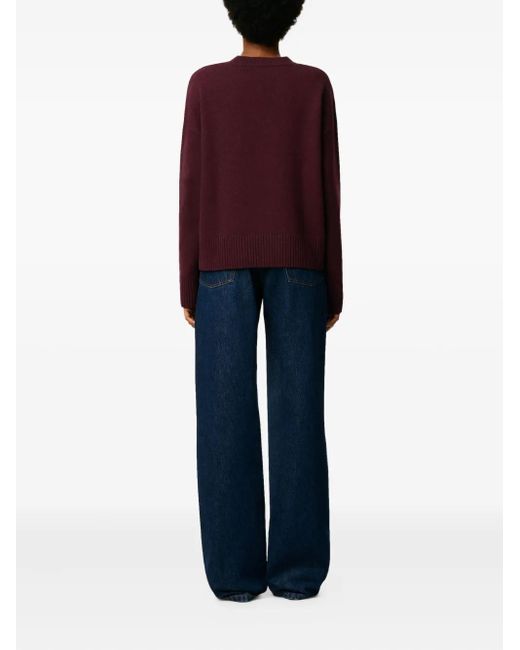 AMI Red Ami De Coeur V-Neck Wool Sweater