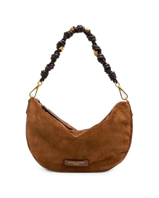 Gianni Chiarini Brown Cleo Small Suede Knotted-Strap Tote Bag