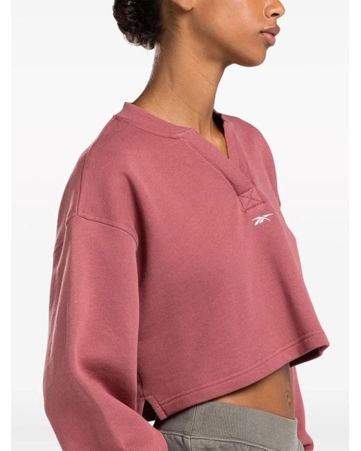 Reebok Red Logo-Embroidery Cropped Sweatshirt