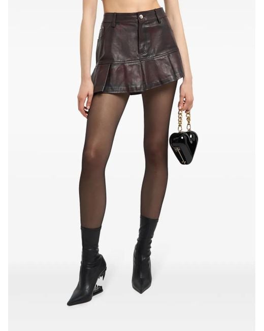 Gcds Brown Leather Pleated Mini Skirt