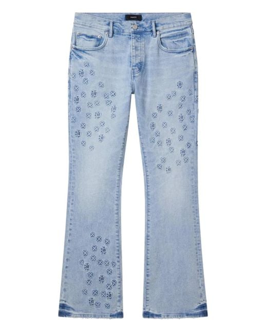 Purple Brand Blue Monogram-Embossed Flared Jeans for men