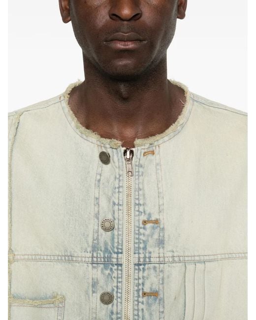 Isabel Benenato Blue Frayed-Hem Jacket for men