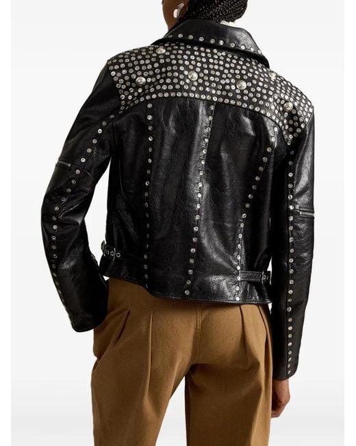 Polo Ralph Lauren Black Stud-Embellished Leather Jacket
