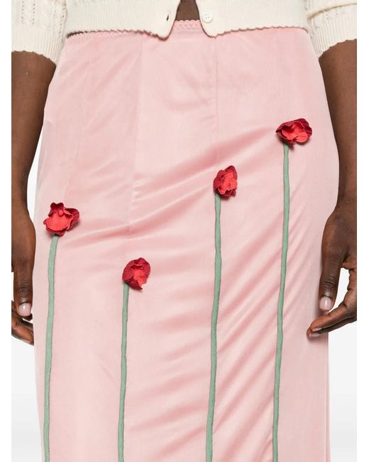 Moschino Pink Floral-Appliqué Midi Skirt