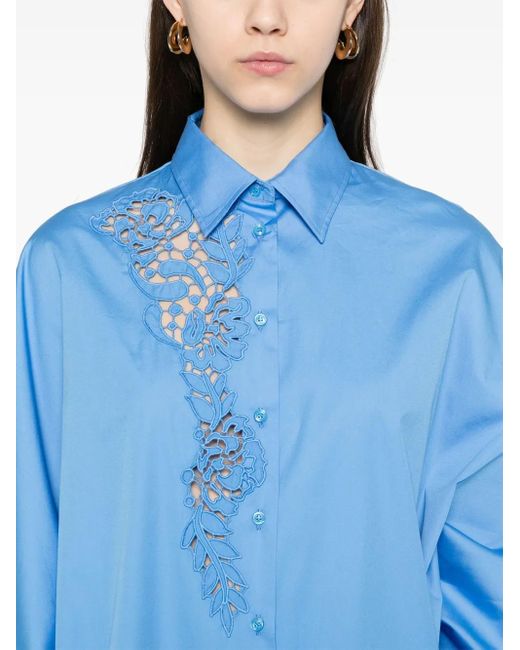 Ermanno Scervino Blue Lace Detail Cotton Shirt