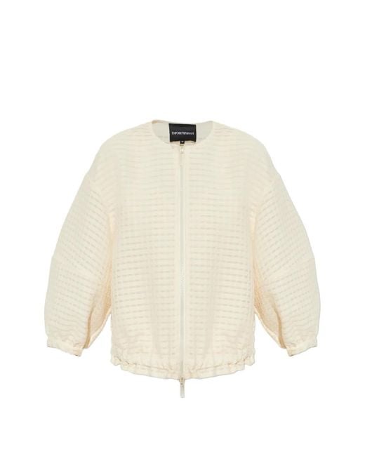 Emporio Armani Natural Check-Pattern Puffed-Sleeve Jacket