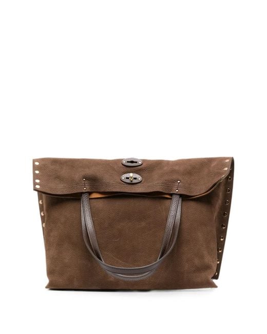Zanellato Brown Medium A'Spasso Stud-Embellished Leather Shoulder Bag