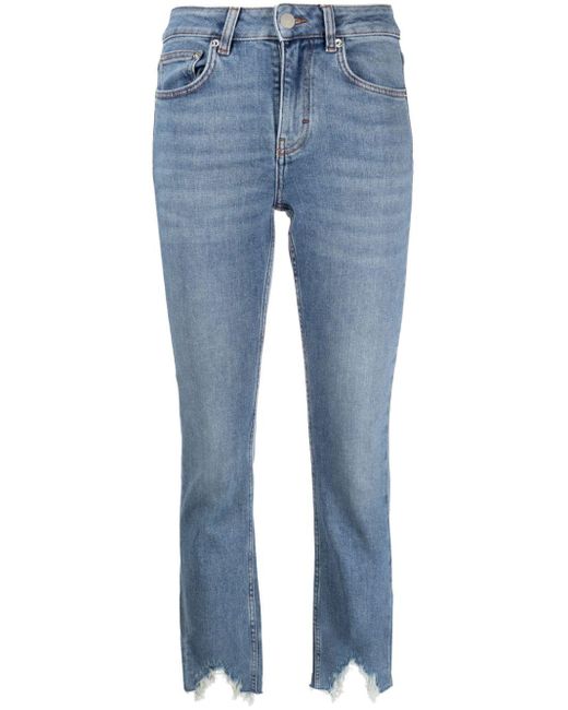 Maje Blue Mid-rise Distressed Cropped Jeans