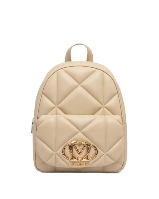 Love Moschino Natural Quilted Logo-Plaque Backpack