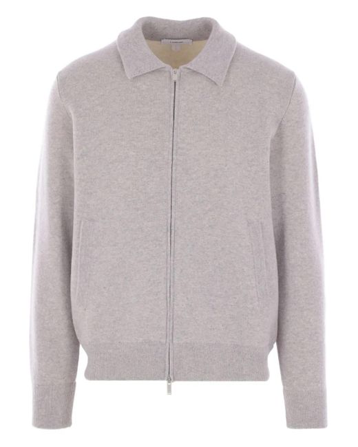 Lardini Gray Polo-Collar Cardigan for men