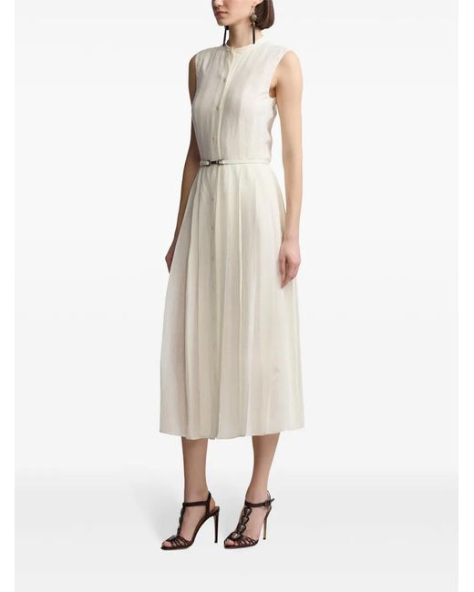 Ralph Lauren White Pleated Belted Midi Dress