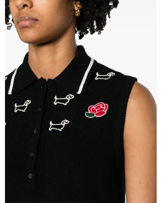 Thom Browne Black Hector-Embroidered Virgin Wool Top