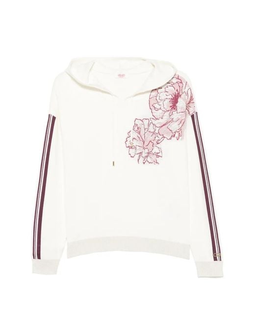 Liu Jo White Floral-Intarsia Side-Stripe Hoodie