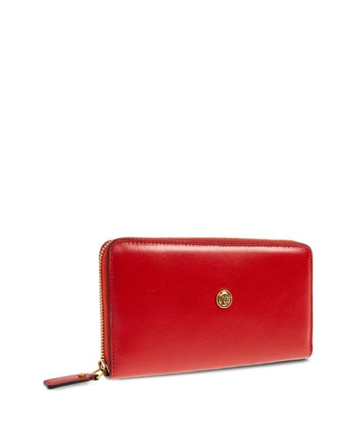 Versace Red Portefeuille Zippé À Médaillon