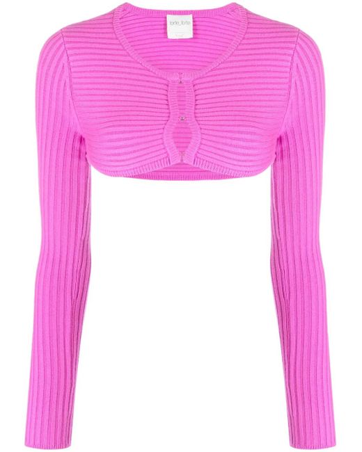 Forte_forte Pink Ribbed-Knit Cropped Top