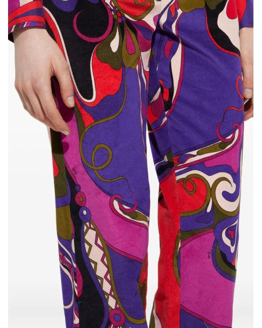 Emilio Pucci Red Orchidee-Print Straight Velvet Trousers