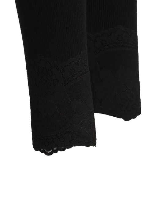 Valentino Garavani Black Ribbed Lace-Detailed Leggings