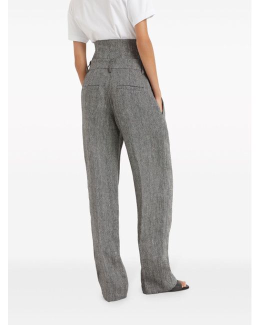 Pantalon taille-haute à motif de chevrons Brunello Cucinelli en coloris Gray