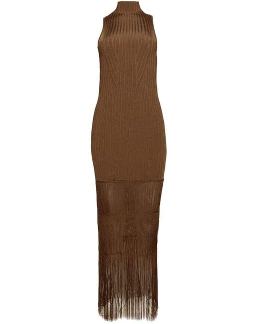 Khaite Brown Fringed Knitted Maxi Dress