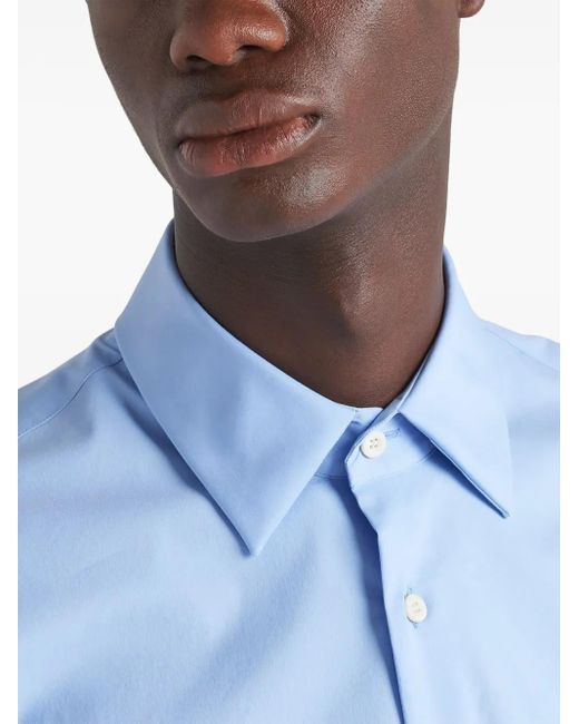 Prada Blue Long-Sleeved Poplin Shirt for men