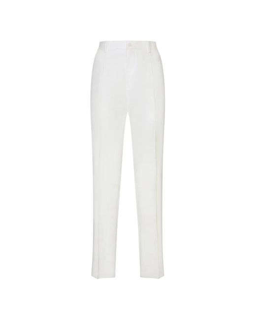 Dolce & Gabbana White Logo-Tag Tailored Trousers for men