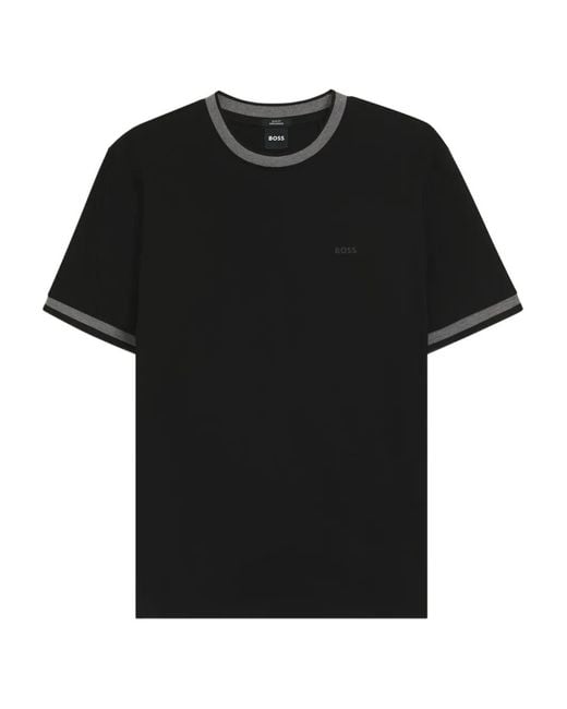 Boss Black Contrast-Collar Cotton T-Shirt for men