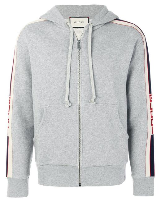 Gucci Gray Banded Zip Hoodie for men