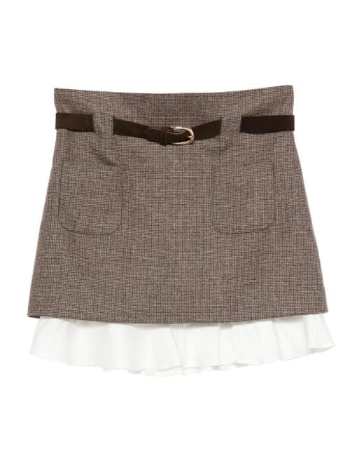 Sandro Brown Check-Pattern Layered Mini Skirt