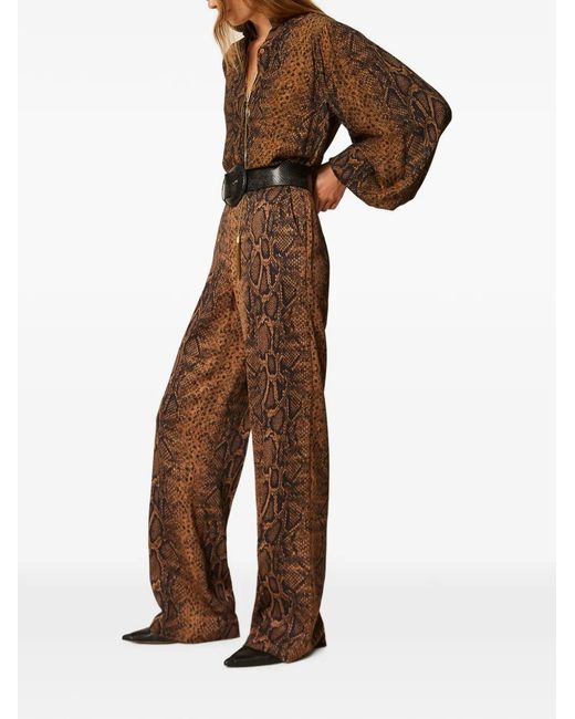 Twinset Brown Pantalon Ample À Imprimé Peau De Python