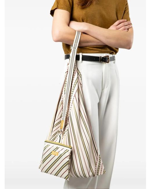 MULTITUDES BAGS White Zoe Pleated Striped Tote Bag