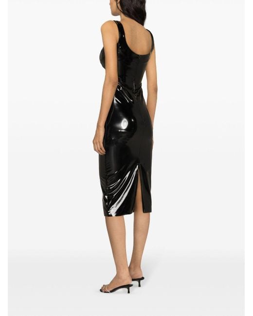 Atu Body Couture Black Patent Faux Leather Midi Dress