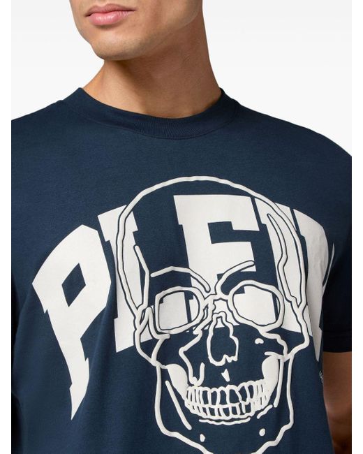 Philipp Plein Blue Skull-print Cotton T-shirt for men
