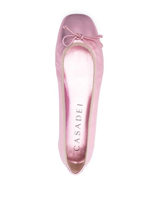 Casadei Pink Metallic Leather Ballerina Shoes