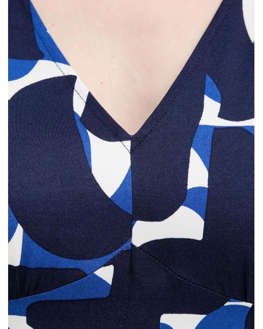 Marc O' Polo Blue Abstract-Print V-Neck Midi Dress