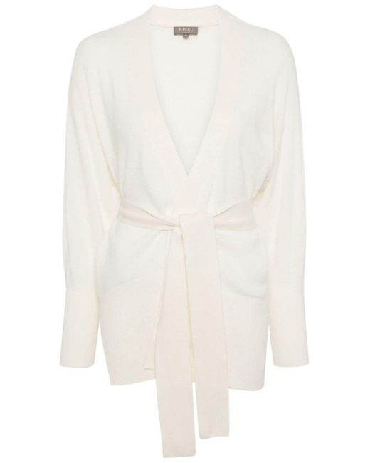 N.Peal Cashmere White Belted Cashmere Cardigan