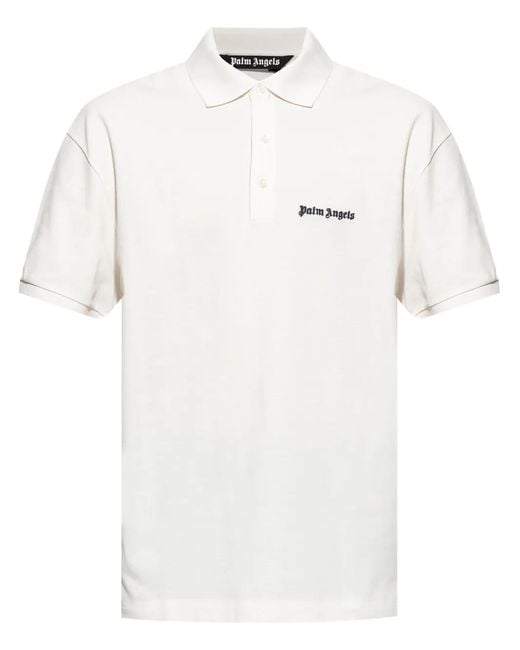 Palm Angels White Logo-Embroidered Polo Shirt for men
