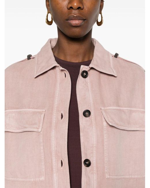 Giacca-camicia con dettaglio Monili di Brunello Cucinelli in Pink