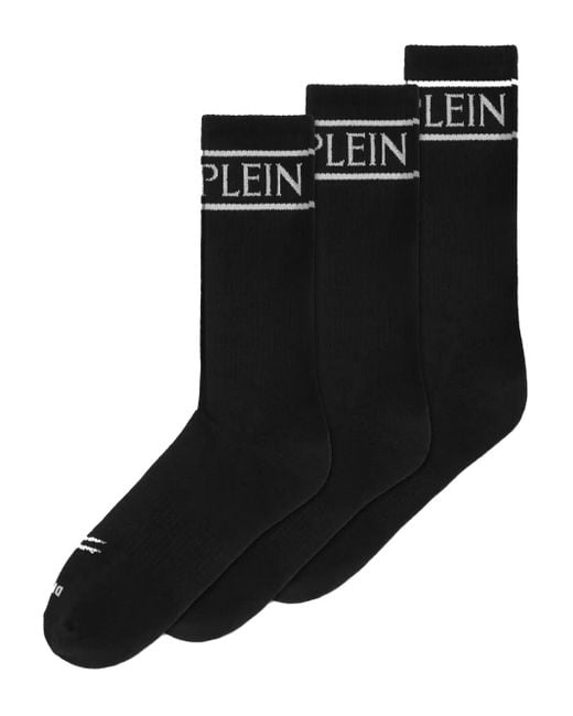 Philipp Plein ロゴ 靴下 3足組 Black