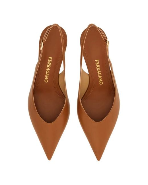 Ferragamo Brown S-Shaped Heel Slingback Pumps