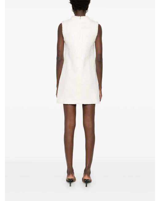 Self-Portrait White Sequin-Embellished Bouclé Dress