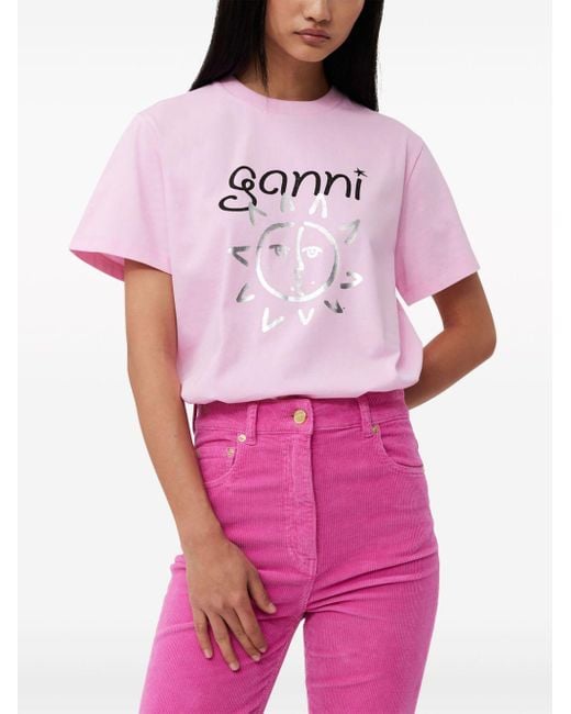 Ganni T-shirt Met Logoprint Van Biologisch Katoen in het Pink