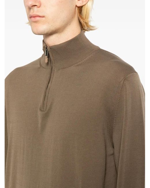 Canali Brown Stand-Collar Zip-Up Sweater for men
