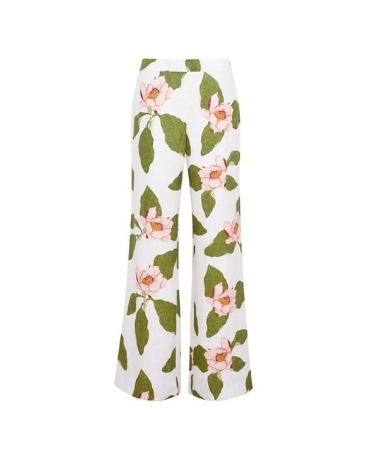 Cara Cara White Sunflower Floral-Print Trousers