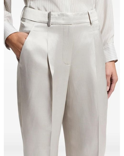 Peserico White Cuffed Satin Trousers