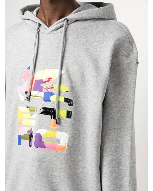Etro Gray Patchwork Logo-Print Rib-Trimmed Hoodie for men