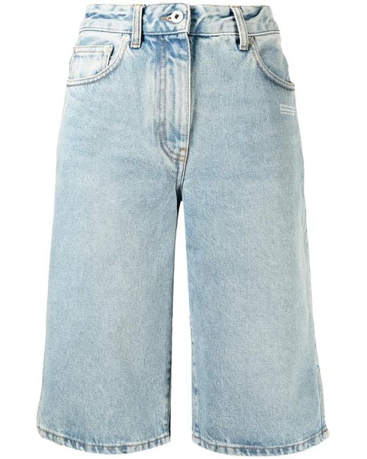 Off-White c/o Virgil Abloh Blue Logo-Print Knee-Length Shorts