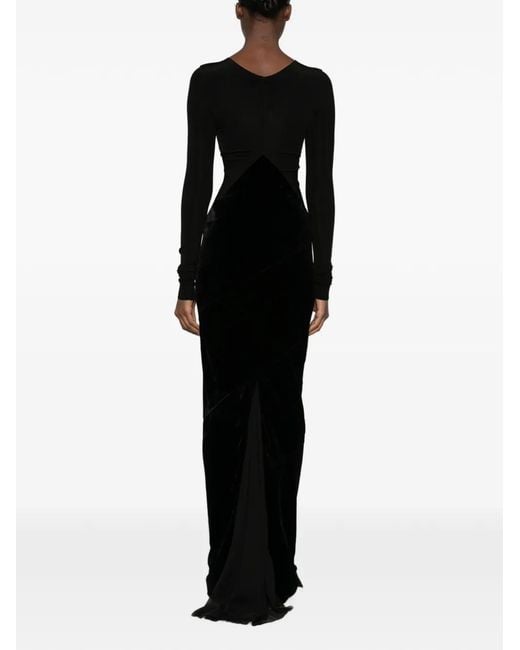 Rick Owens Black Velvet-Panelled Long-Sleeve Maxi Dress