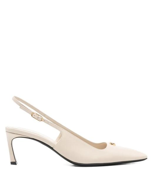 Sergio Rossi White Pointed-Toe Slingback Pumps With Low Kitten Heel