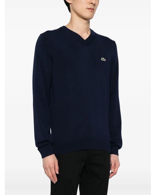 Lacoste Blue Logo-Embroidered Fine-Ribbed Jumper for men
